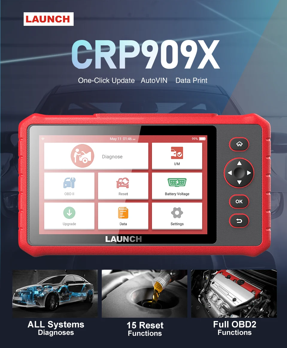 LAUNCH X431 CRP909 OBD2 сканер все системы Automotivo Диагностика SRS ABS DPF Сброс службы OBDII Авто
