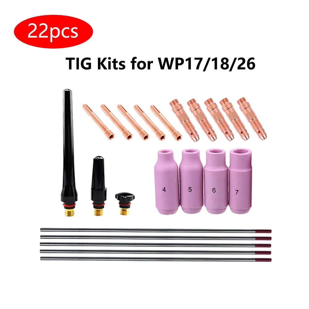 22PCS Tig  welding torch tungsten electrode collet body collet ceramic  nozzle  kit welding accessories easy use for WP-17/18/2