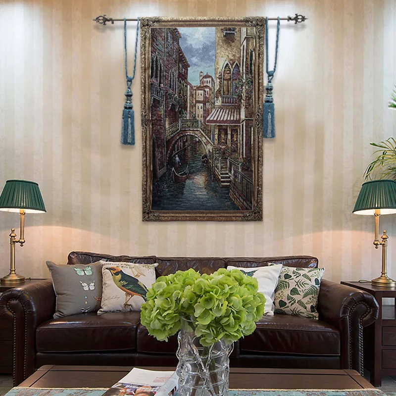 Бельгийский жаккардовый гобелен для гостиной в средиземноморском стиле, фрески с видом на Венецию, 85*136 см, GT-MM134