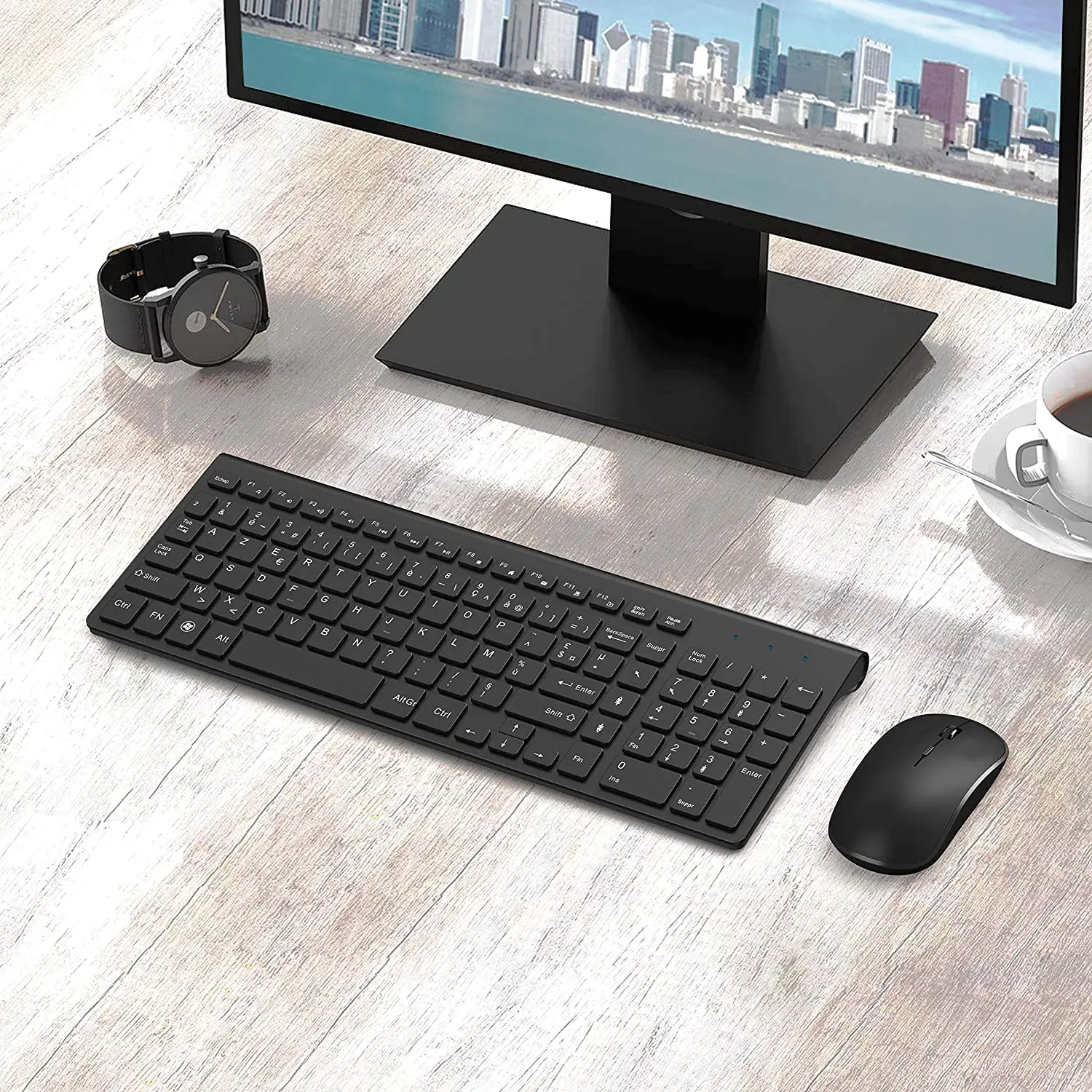 Teclado sem Fio Francês do Rato e do Teclado Recarregável de Azerty Apropriado para o pc Teclado Ergonômico Computador Portátil tv Combination.2.4g. - - Imagem 6