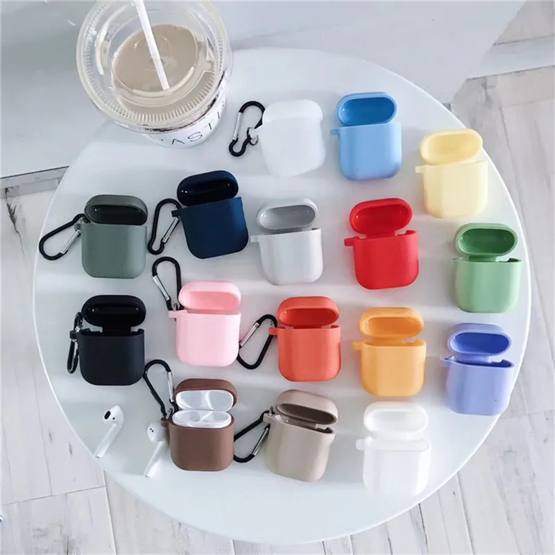 

Candy Colorful Soft Silicone Case for AIrpods Wireless Bluetooth Earphone Protective Cover for Apple Airpods 2 with hook Keyring