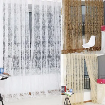 

Bronzing Voile Door Window Curtain Balcony Valances Sheer Scarfs Tulle Bathroom Curtains for Living Room