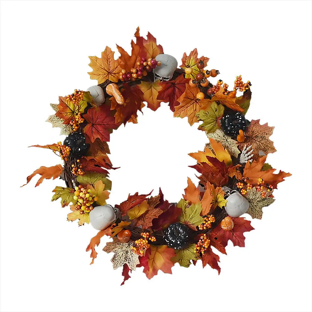 B Harvest Fall Pendant Pumpkin Wreath Front Door Wreath For Halloween Thanksgiving Decorations - Цвет: B