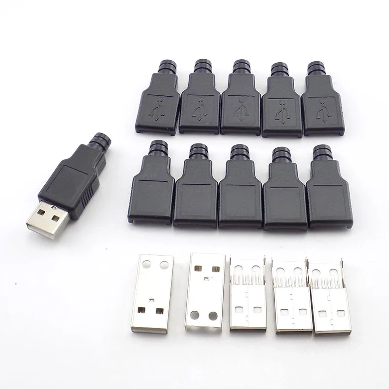 

10 шт., 4-контактный разъем USB Type A, с черной пластиковой крышкой, припой 2,0, разъем USB, 5 В, 1.5A-2A