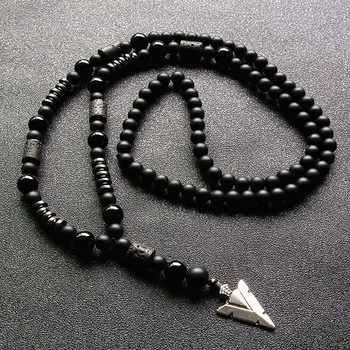 Black Lava Stones Personality Arrow Necklace for men