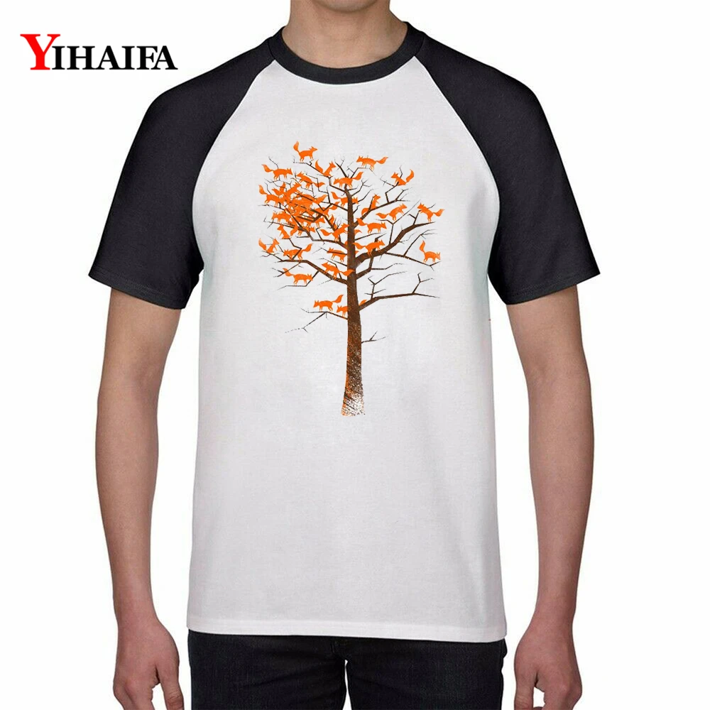 

T Shirts Colorful Fox Tree gothic Print Animal Baseball Tee Men Male Creative Summer Casual Tops Plus Size Cotton Unisex Top