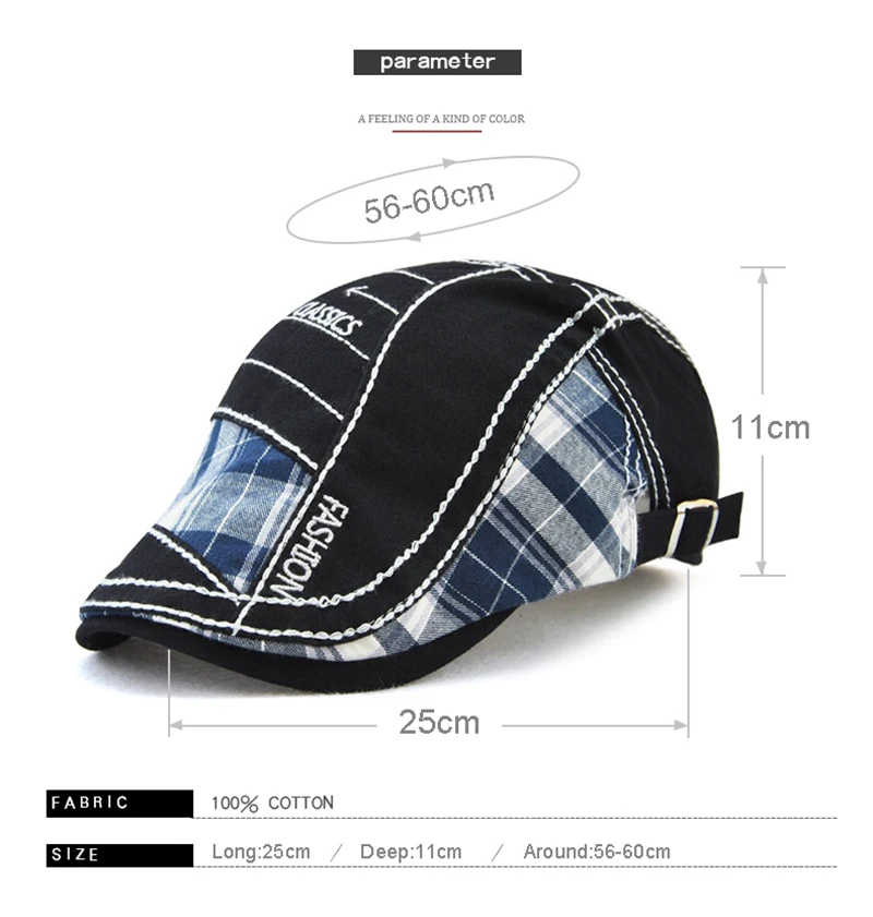 beret hat male Wuaumx NEW Cotton Berets Hats For Men Summer Beret Caps Women Hip Hop Locking Visor Flat Cap Leisure Lattice Fitted Driving Hat beret hat male