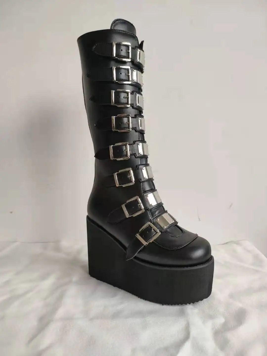 Vrouwelijke Mode Metalen Gothic Platform Laarzen Punk Cosplay Wiggen Hoge Hakken Vrouwen Knie Hoge Laarzen Stree Schoenen Vrouw