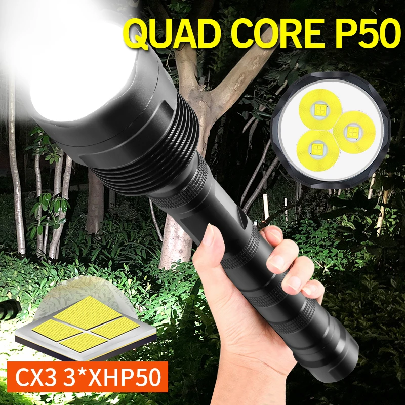 3 x XHP50 светодиодный фонарь 18650 Алюминиевый охотничий USB Перезаряжаемый для