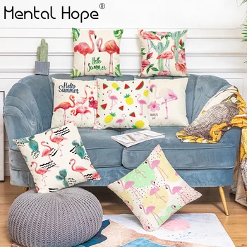 

Tropical Style Palm Leaf Printed Cushion Cover Flamingo Pattern Throw Pillow Cover Home Decor Linen Cotton Square Pillowcase