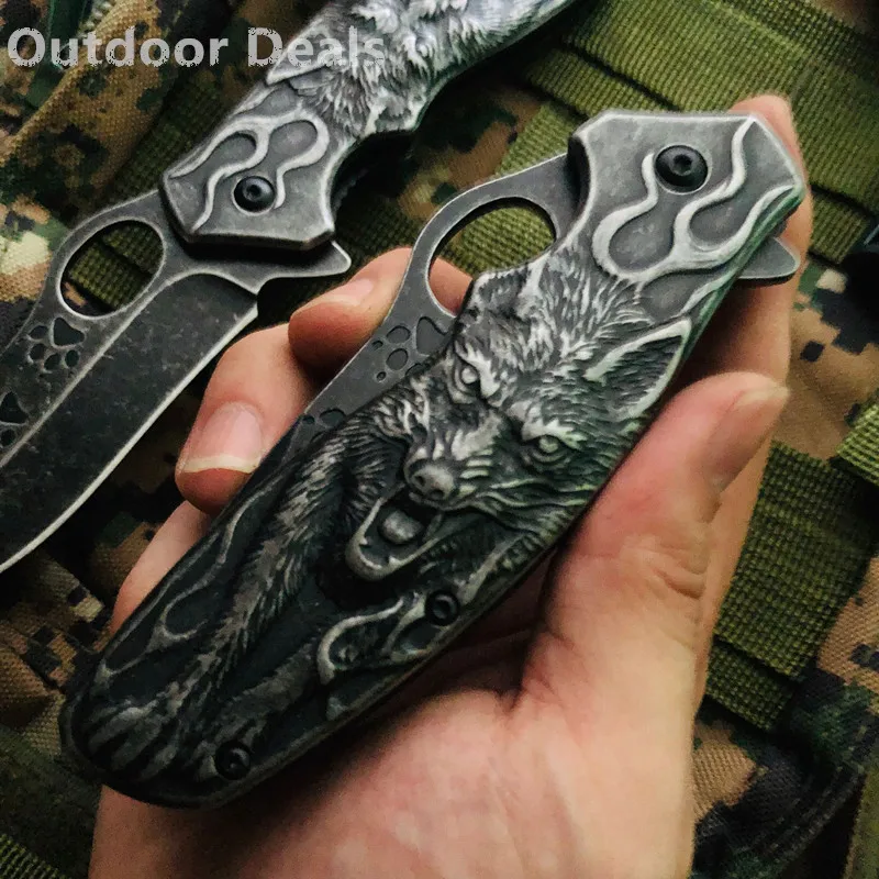 Коллекция 3D Король-Волк сверхмощный складной нож Stonewash Карманный тактическое средство для выживания на открытом воздухе Кемпинг Охота рыболовные ножи