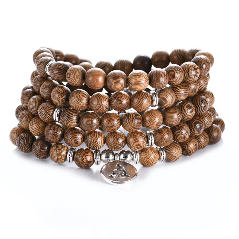 Prayer Beads Bracelet 108 Tibetan Buddhist Rosary Charm Mala Meditation Flower of Life Lucky Wenge Wooden Bracelet For Women Men 6