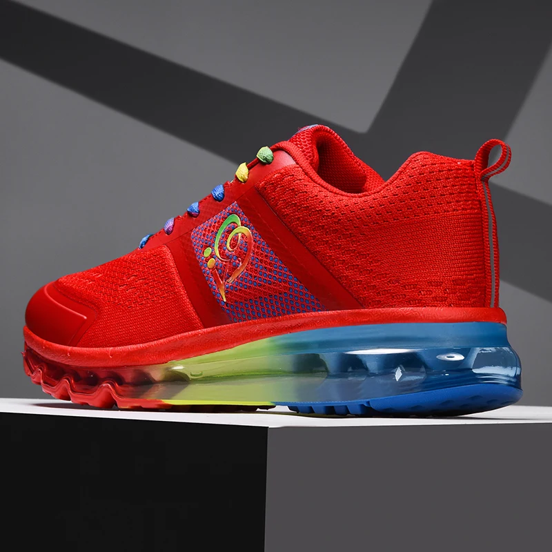 

New Rainbow Running Shoes Multi-Colors Breathable Running Shoes Men Women Air Cushion Sneakers Fly Wire Outdoor Sport Shoes