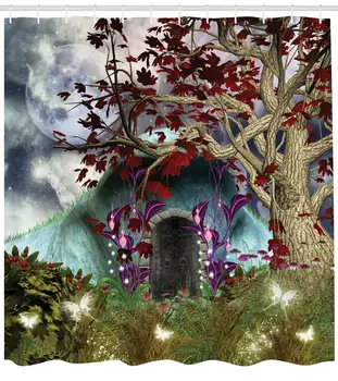 

Mystical Tree Anime Moon Digital Art Wooden Door in The Fairy Garden Bathroom Decor