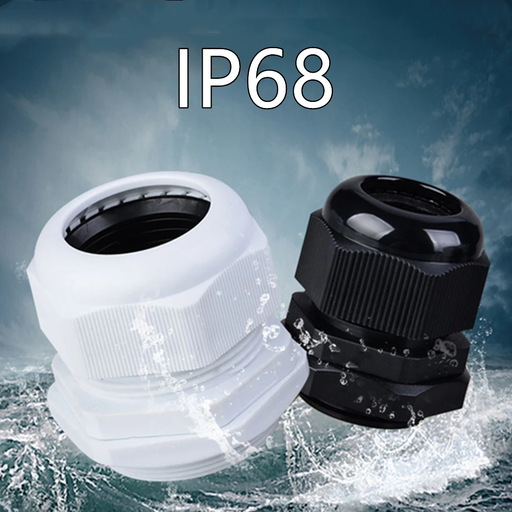 Cable Gland 1PC Waterproof Gland Plastic Cable IP68 PG7 For 3-6.5mm PG9 PG11 PG13.5 PG16 PG19 PG21 PG25 White Black Nylon Plastic Connector