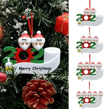 

Christmas Ornament 2020 Covid Quarantine Personalized Ornaments Survivor Family of 2 with Face Masks Hand Sanitized