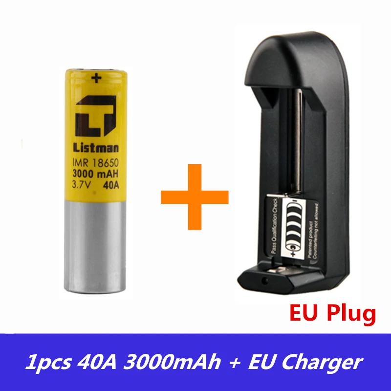 Package A Listman IMR 18650 Аккумулятор для электронной сигареты 3,7 V 40A 3000mAh литий-ионный аккумулятор 18650 Vape батарея - Цвет: Package A