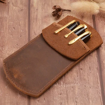 

Pocket Protector PU Leather Handmade Student Durable Work Pen Holder Office School Supplies Retro Pencil Case Essentials Pouch