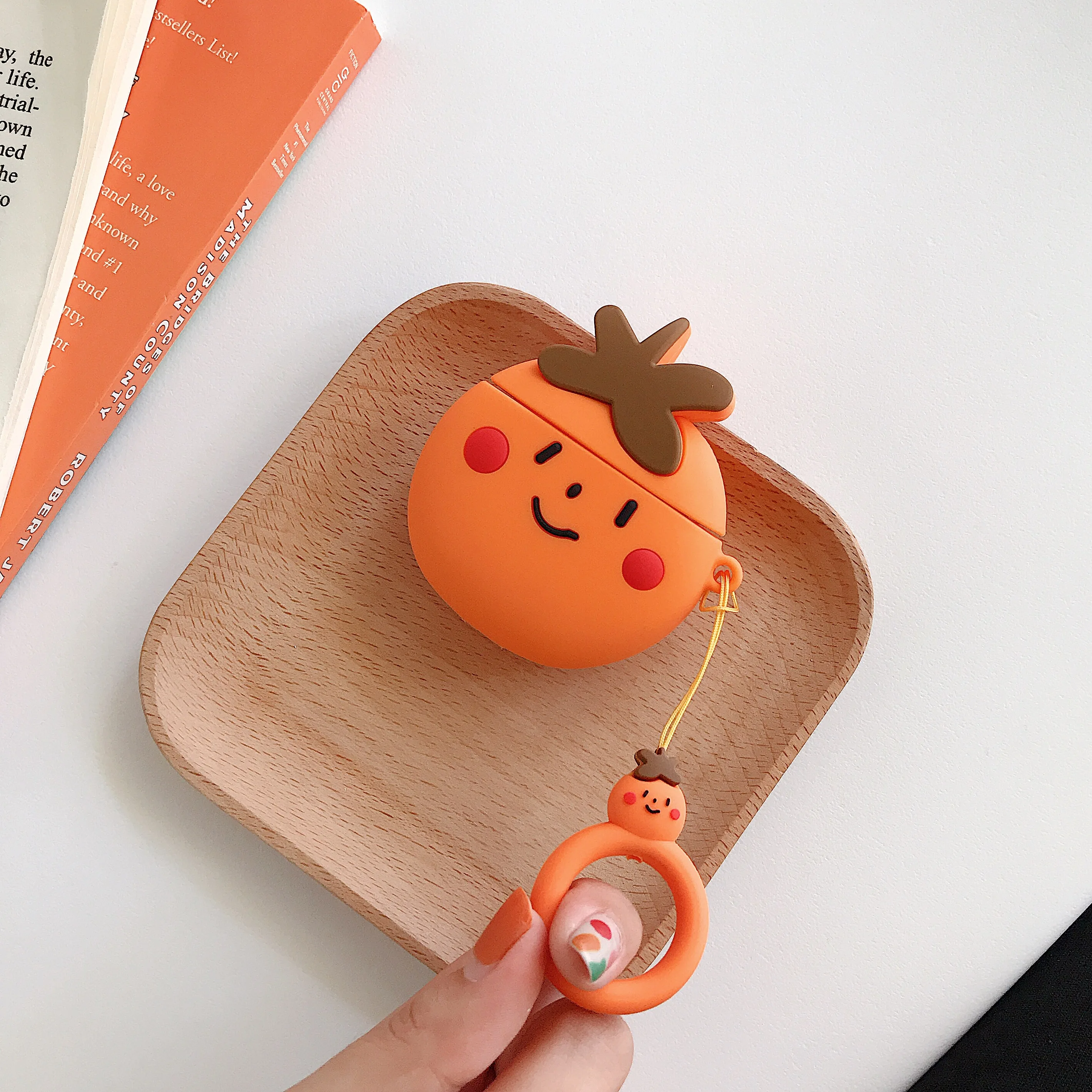 Funda para auriculares de color naranja de aguacate de dibujos animalos suave bonita funda para AirPods funda de carga para Airp