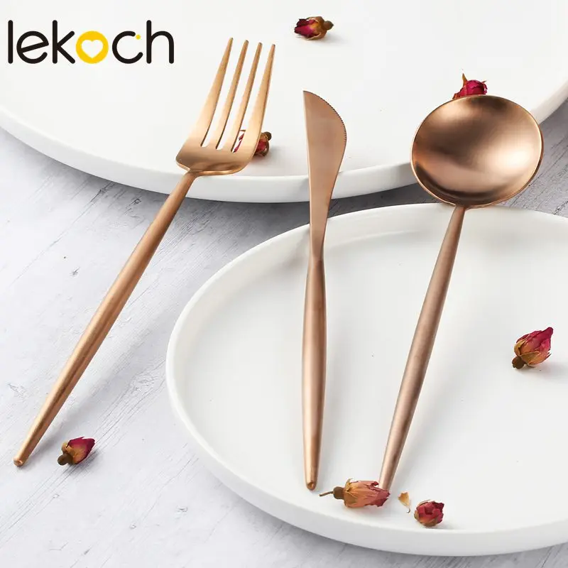 LEKOCH Rose Gold Stainless Steel Cutlery Set Tableware Dinner Dining Kitchen Dinnerware Set Fork Spoon Knife Portable Products