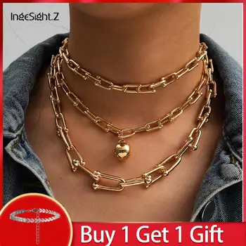 

IngeSight.Z 3Pcs/Set Multi Layered Gothic U Shaped Choker Necklace Collar Gold Color Small Ball Pendant Necklace for Men Jewelry