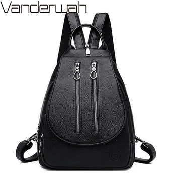 

Women Leather Black Backpack High Quality Female Casual Daily Bag Chest Shoulder Bag Sac Ladies Bagpack Travel School Back Pack