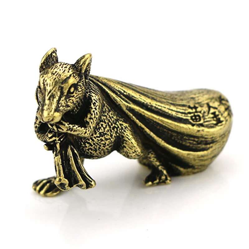 

1*Copper Brass Mouse Rat Money Bag Chinese Style Ornament Small Statue Figurine Miniature Home Store Office Decoration