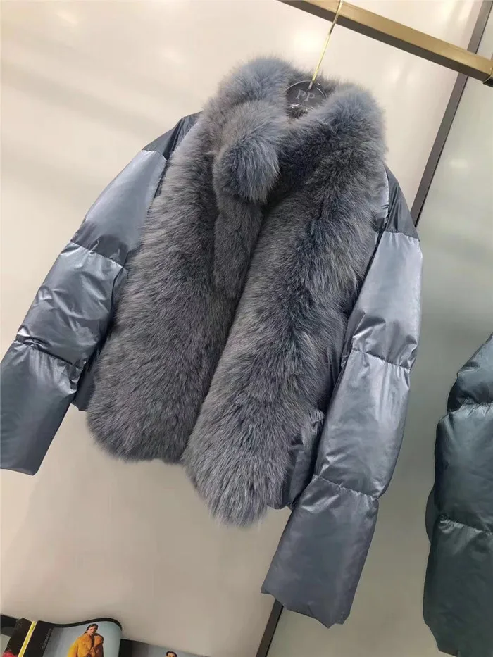 Женское пальто с натуральным мехом, большой размер, пуховик, пэчворк, Лисий мех, зимняя куртка, Женская парка, пальто