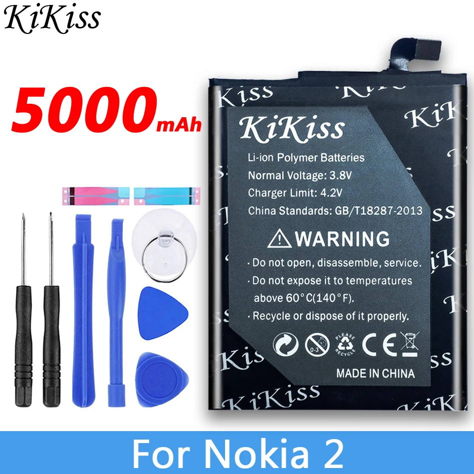 Литий ионный полимерный аккумулятор большой емкости KiKiss 5000 мАч для Nokia 2 Сменные