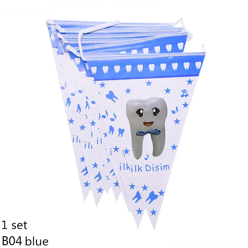 B04 blue Розовый синий мультфильм одноразовые посуда день рождения тема вечерние мультфильм зуб бумажные тарелки и стаканы баннер скатерть для душа ребенка - Цвет: B04 blue
