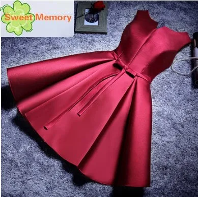 

Sweet Memory Wine Red Short Twill Satin Prom Dress Champagne Pink Wedding Party Dresses C2324 vestidos de fiesta de noche