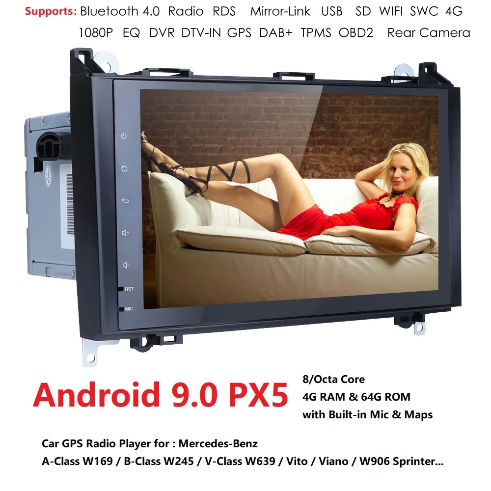 Top Android 9.0 4G+64G Car AutoRadio Navi For Mercedes Benz Sprinter B200 W209 W169 W169 B-class W245 B170 Vito W639 Car GPS player 3
