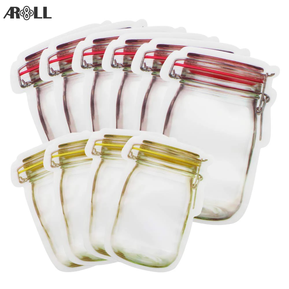 

Bolsa con cierre reutilizable Snack bolsa de pie plástico alimentos bolsa de almacenamiento para cocina tarro de masón bolsas con cremallera a prueba de fugas