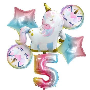 

6 pcs/set Cartoon Horse Foil Aluminum Balloons 30inch Gradient Color Number Ballon Rainbow Party Birthday Decoration Balloon