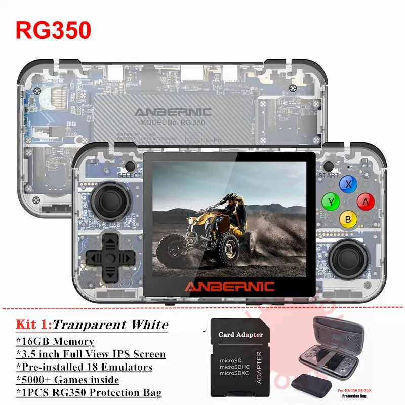 Tran-White 16GB HEYNOW RG350 Ретро игровая консоль 3,5 дюймов ips экран 32G/64G 10000+ игры 18 эмуляторов Linux система портативный игровой плеер лучший подарок - Цвет: Tran-White 16GB