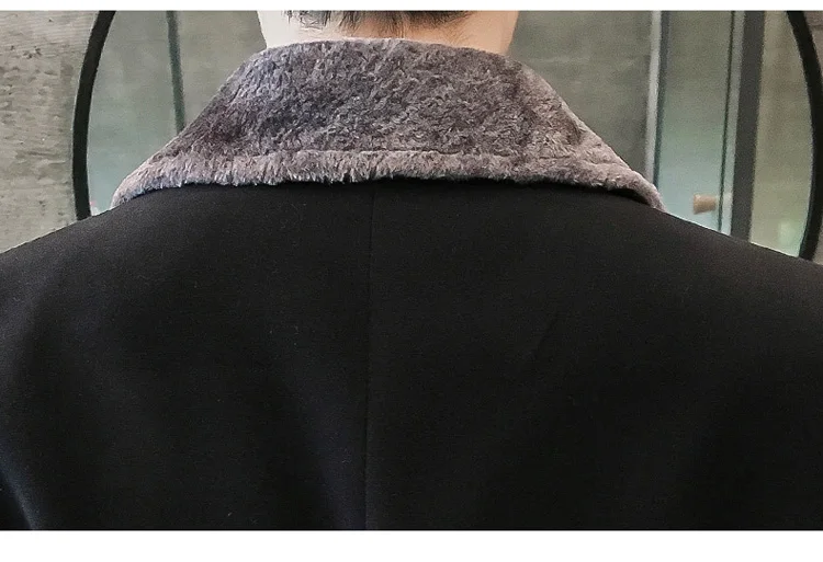 2019Autumn and Winter Fashion Business Men's Plush Thicken Large Size Solid Color Slim Casual Warm Medium Long Fur Collar Coat