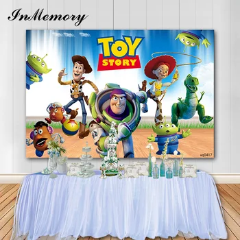 

InMemory Toy Story Backdrops Sky Dinosaur Kids Birthday Party Photography Background Custom Name Age Vinyl Banner Photophone