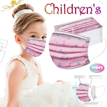 

50pc Children's Mask Disposable Printed Mascarilla 3 Capas Nonwove Face Masks Elastic Earloop Masque Respirator Mascarillas Nino