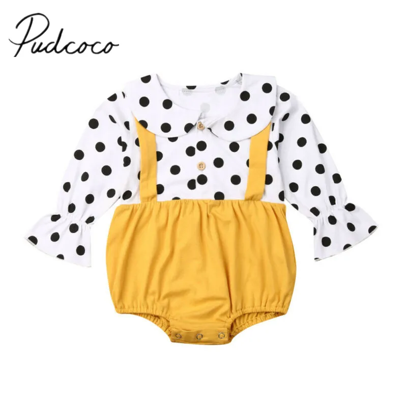 

2019 Baby Spring Autumn Clothing Newborn Baby Girl Long Sleeve Dots Romper Peter Pan Collar Jumpsuit Overall Outfits Clothes Set