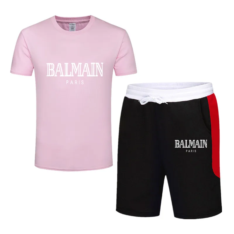 

Hot Sale Men's Sets Balmain T Shirts + Shorts Two Pieces Sets Casual Tracksuit Male Casual Tshirt Gyms Fitness Shorts men