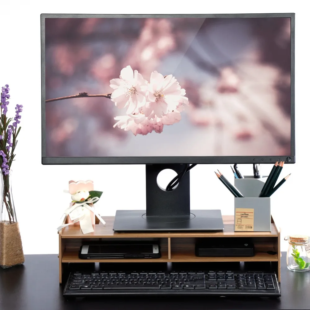 Wooden Computer Monitor Organizer Escritorio TV PC Stand Keyboard Holder Office Desk Organizer Home Desk Storage Box Case Wooden Computer Monitor Organizer Escritorio TV PC Stand Keyboard Holder Office Desk Organizer Home Desk Storage Box Case