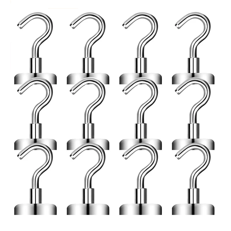 

WSFS Hot 26Lbs Heavy Duty Magnetic Hooks, Strong Neodymium Magnet Hook For Home, Kitchen, Workplace, Office And Garage (12 Pac
