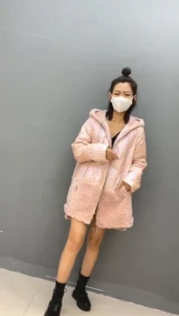 

ZiZhen Overcoat 100% Granular Wool Suede Liner Hood Down Jacket Patchwork Zipper Sweet Warm Winter Autumn Overcoat 20200611-3