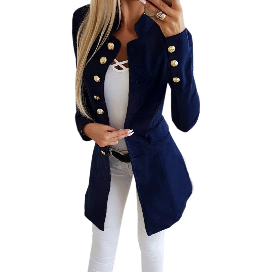 Online Winter New Slim Jacket 2019 Fashion Single Breasted Solid Women Long Coat Office Overall Red Black Botton Sleeve Outerwear M0235