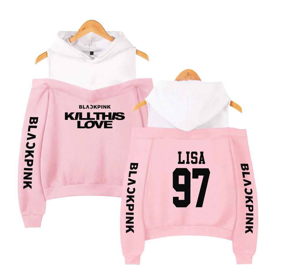 Дизайн Kpop Blackpink, женские толстовки с капюшоном, толстовка с надписью Kill This, футболка с надписью про любовь, без бретелек, для девочек, K-Pop, уличная белая одежда в стиле пэчворк - Цвет: pink3