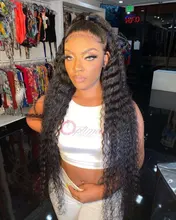 Mechones de pelo humano Remy con Perla Negra y ondas profundas, mechones de 30 pulgadas con cierre, 3 mechones