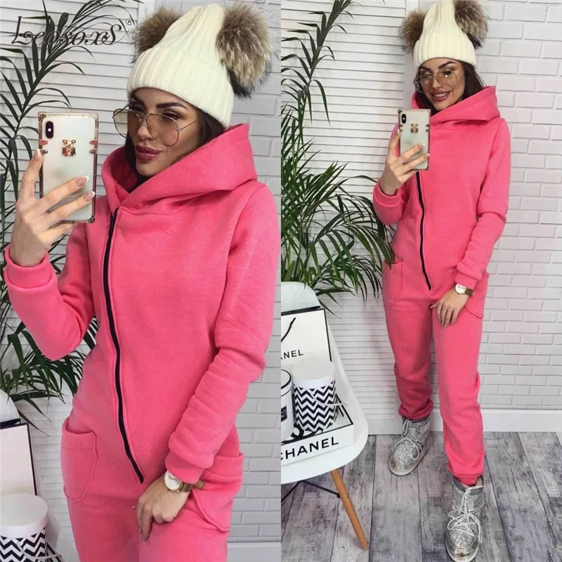 

Winter Jumpsuit Women Rompers Hooded Romper Casual Solid Overalls Hoodies Zipper Playsuit One Piece Jumpsuits Women Clothes Mono
