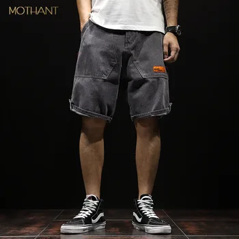 

Summer new personality five points jeans male wash no elastic loose stitching button cuffed Harlan five pants male distressed
