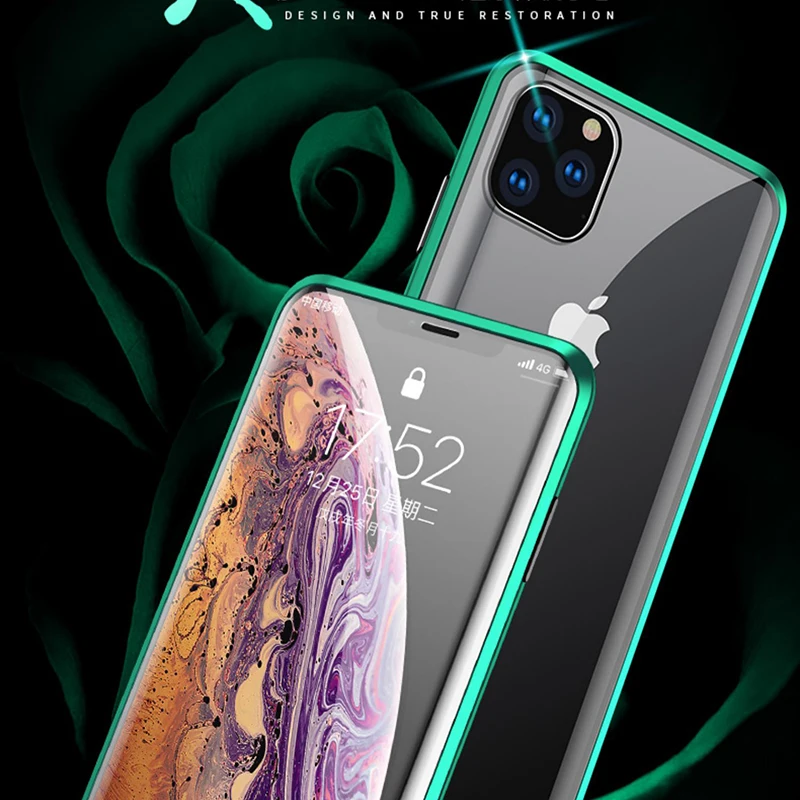 Двухсторонний чехол из закаленного стекла для iphone 11 pro max, Передняя Задняя панель 360, металлический чехол с магнитной адсорбцией, защитная оболочка всего тела