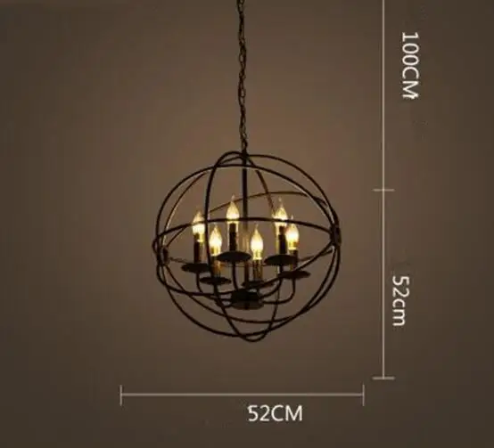 6 Head 52cm Современный промышленный светодиодный светильник-люстра с металлическим шаром, подвесной светильник lampadari, винтажный светильник в виде шаровой клетки - Цвет абажура: 6 Head 52cm
